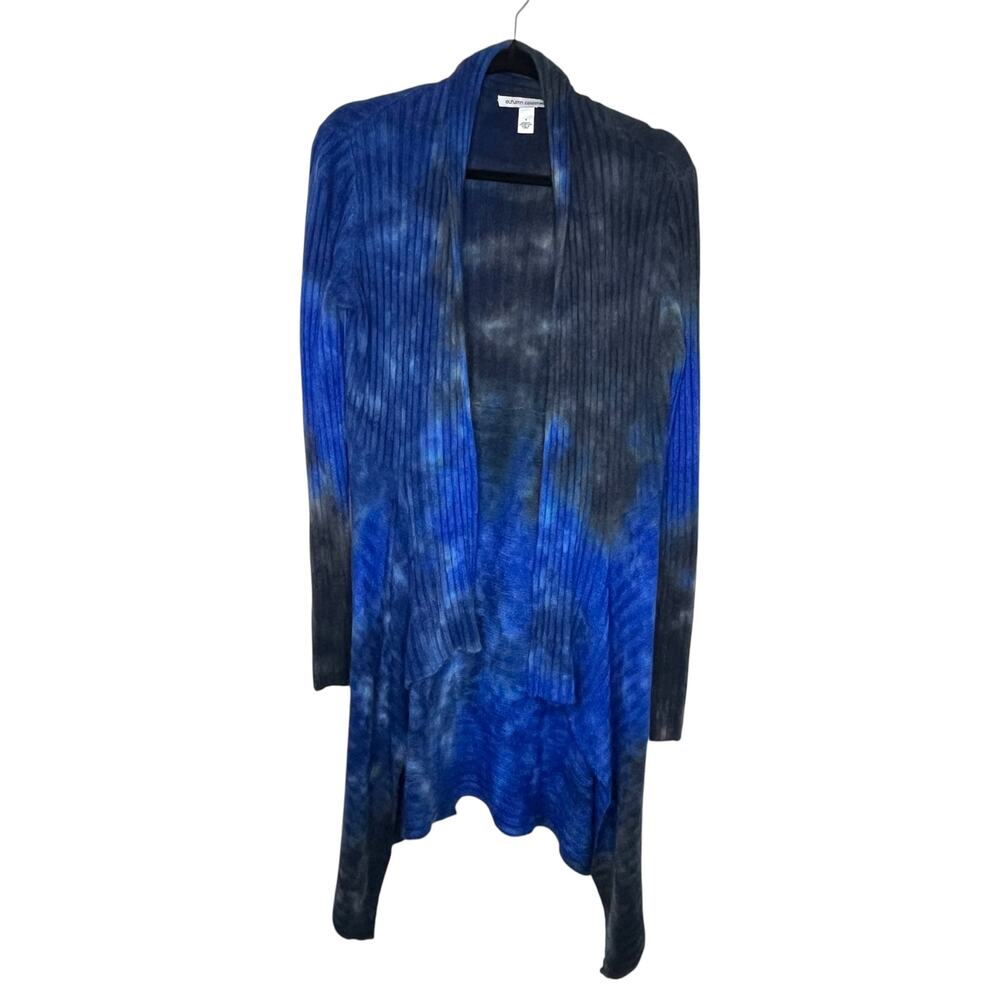 Autumn Cashmere Cardigan Small Blue Cashmere Wool Blend Rib Open Duster Tie Dye